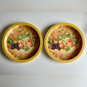 Vintage Daher Decorated Ware Round Tin Serving Tray Harvest Fruit Themed Set